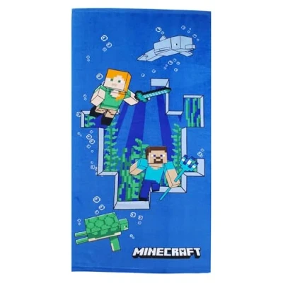 Bild av Theonoi barnhandduk badhandduk strandhandduk duschhandduk för flickor och pojkar 100 % bomull 70 x 140 cm (Minecraft Steve Alex)