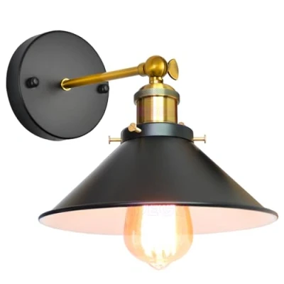 Bild av iDEGU Industriell vägglampa, Edison stil, taklampa i metall, retro, med 180 graders rotation 22 cm (svart + vit, 1 pack)