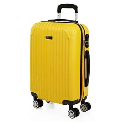 Bild av ITACA Vagn resväska, 50 cm, hytt, ABS. Handbagage. Stel och lätt. Teleskophandtag, 2 handtag 4 hjul. Lågprisflyg Ryanair Vueling, Gul