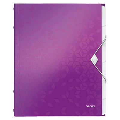 Bild av Leitz WOW Sorteringsmapp, A4, upp till 200 ark, integrerat register, 6 fack, elastiskt band, lila metallic, 46330062
