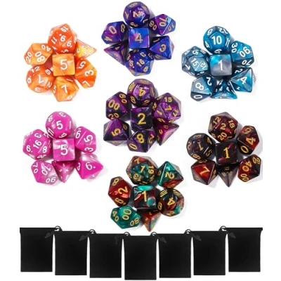 Bild av TIDEVAN 49 Delar Polyhedral Spel Tärning Set,Bordsspel Tärningar med 7 stycken Svart Påse för Fängelsehålor och Drakar DND RPG MTG D20 D12 D10 D8 D6 D4 Dubbel Färg i ett Stycke Bordsspel Set
