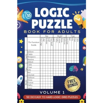 Bild av Logic Puzzle Book for Adults Volume 1: 50 Easy to Hard Grid Puzzles The Real Brain Challenge