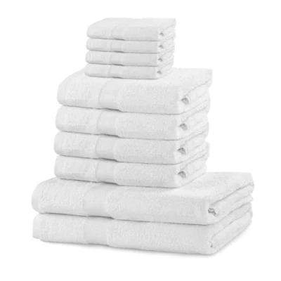 Bild av DecoKing Uppsättning av 10 bomullskvalitet 525 g/m² 4 gästhanddukar 30 x 50 cm handdukar 100 och 2 badhanddukar 70 140 vit absorberande marina