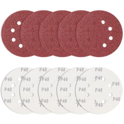 Bild av 10 stycken slippapper 125 mm kardborreband 40 korn, Bolatus slipskivor rund excenterslipmaskin 8 håls slipblad för avgradning och slipning av lödpunkter