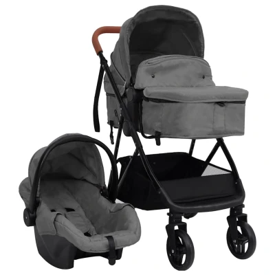 Bild av VidaXl Barnvagn 3 I 1 Ljusgrå Och Svart Stål Liggdel