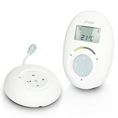 Bild av Alecto DBX120 babymonitor ljud DECT säker och problemfri anslutning intercom funktion 5 vaggvisor VOX låg strålning vit/blå