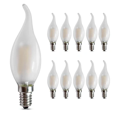 Bild av BELINGGO E14 dimbara LED kandelaberlampor 4 W, 2 700 K varm mjuk vit 400 LM, Edison skruvlampa, C35 frostat glas flamformad böjd spets, paket med 10