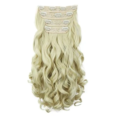 Bild av CAISHA XXL 45cm 4 delar set CLIP IN EXTENSIONS Hårförlängning Hårstycke Volumineus Vågig Platinablond CES311 1