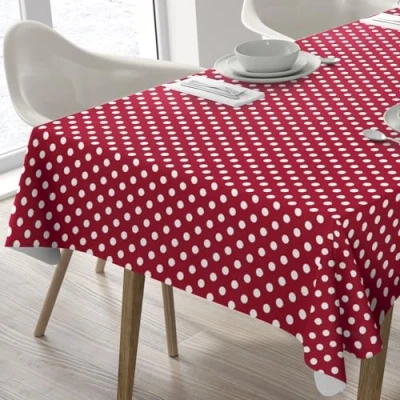Bild av Home Direct rektangulär vaxduk PVC avtorkningsbar bordsduk bordsskydd 140 cm x 180 55 70 prickig röd