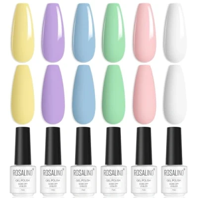 Bild av ROSALIND UV Gel Nagellack Set, 6 färger Gult Lila Blått Grönt Rosa Vitt UV/LED Polish Nagelgel Nagellackset