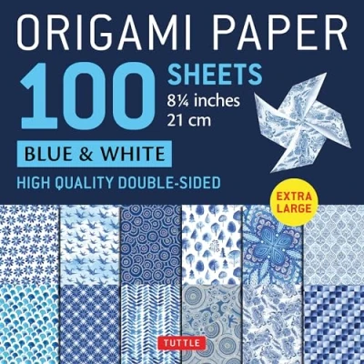 Bild av Origami Paper 100 Sheets Blue &amp; White 8 1/4&quot; (21 cm): Extra Large Double Sided Printed with 12 Different Designs (Instructions for 5 Projects Included)