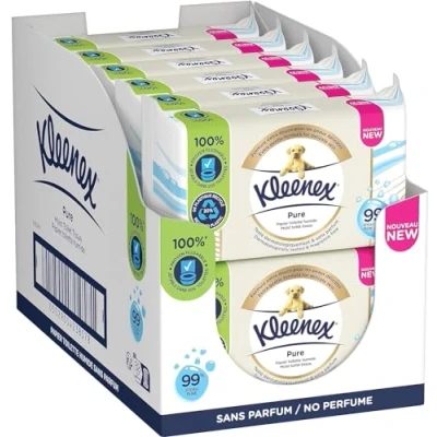 Bild av KLEENEX Pure Fuktigt toalettpapper (12 förpackningar med 38 ark) dubbel tjocklek engångsbruk på toaletten utan plast parfymfritt alkoholfritt återvinningsbar förpackning