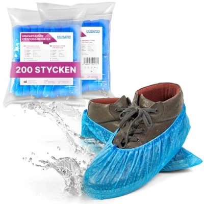 Bild av ARNOMED skoskydd engångsbruk extra starka, blå CPE överdragsskor, 200 stycken, överdragsskor för regnskydd, vattentäta, latexfritt skoskydd, byggarbetsplats