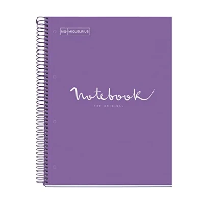 Bild av Miquelrius A4 Notebook Emotions anteckningsbok, 80 ark 90 g/m², streckad randig (Dots), 1 färgremsa, mikroborrad spiral, extra styvt lock, 4 borrar, lila