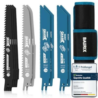 Bild av BAURIX® Sabelsågblad SHARK® [10 delar] för snabba och rena snitt Sabelsågbladssats med påse trä, grönt trä metall