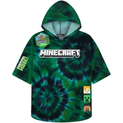 Bild av Minecraft badhandduk med huva för barn och tonåringar ombytesrock, absorberande krypande ponchohandduk simning, bad, dusch, strand, semester, nödvändigheter (multibatik, 10 13 år)