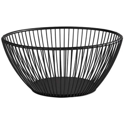 Bild av APS &quot;SVART&quot; rund metallnätkorg, robust nätkorg, Ø 17,5 cm x H: 8 cm, brödkorg, fruktkorg, grönsakskorg, stapelbar, svart, diskmaskinssäker