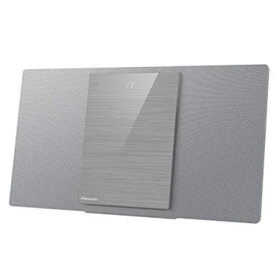 Bild av Panasonic SC HC412EG S HiFi system, kompakt, multifunktionell, CD, Bluetooth, FM radio, DAB+, AUX IN bilspel, USB, Space Tune, LincsD Amp, hög ljudkvalitet, väggmontering, silver