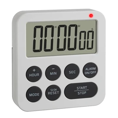 Bild av TFA Dostmann Digital timer med stoppur och väckarklocka, 38.2051.02, upp till 99:59/59 minuter/59 s, äggtimer, för läxor, kortvarig 2 ljudnivåer, vit