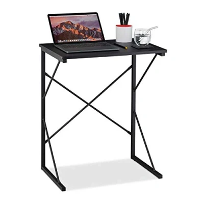 Bild av Relaxdays Litet skrivbord, H x B D 75 60 40 cm, kompakt datorbord, laptoparbetsbord, MDF och metall, svart
