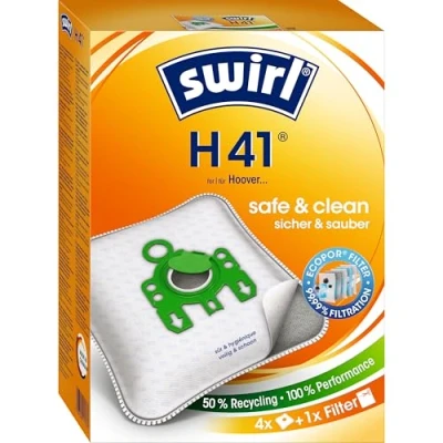 Bild av Swirl 4006508947805 179367 H 41 AirSpace MicroPor Plus Dammsugarpåsar + Anti allergen Filter För Hoover Dammsugare, 4 st, Vit