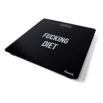 Bild av Fisura Digital badrumsvåg &quot;f*cking diet&quot;. i glas. Elektronisk upp till 180 kg och 50 g noggrannhet, Step On teknik. 30 x cm