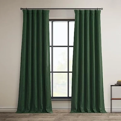 Bild av HPD Half Price Drapes Texturerade mörkläggningsgardiner i konstgjort linne för sovrum, 1 längd, gardiner vardagsrum, heminredning, 127 x 274 cm (B L), mörkgrön (Key Green)
