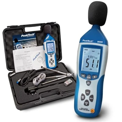 Bild av PeakTech 8005 ljudnivåmätare klass 2 med inspelning (32000 avläsningar), kalibrerad, USB, dB mätare, Min/Max, datalogger, AC/DC utgångar, 30 130