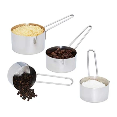 Bild av Relaxdays Standard, silver mätkopp set 4 delar, rostfritt stål, mätskopa kopp med handtag, diskmaskinssäker, amerikanska storlekar, ml information