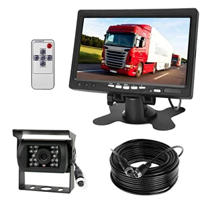 Bild av Backkamerakit, 4 polig 18 lysdioder vattentät mörkerseende omvänd backkamera med 15 m luftfartskabel + 12 V 24 7 tum färg TFT LCD HD bilmonitor för stor lastbil/buss/husbil/husvagn/traktor/husbil