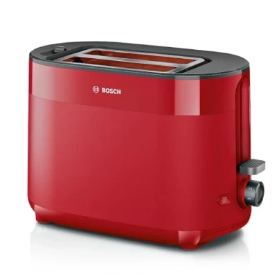 Bild av Bosch Kompakt brödrost MyMoment TAT2M124, integrerad brödfäste, med upptiningsfunktion, automatisk avstängning, lyftfunktion, brödcentrering, perfekt för 2 skivor, 800 watt, röd matt
