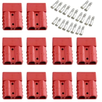 Bild av Bohaner Anderson 10 stycken 50 A 24 V/600 V batteri snabbseparationskontakt modulära strömkontakter, kontakt, snabbkopplingssats (röd, 50A)