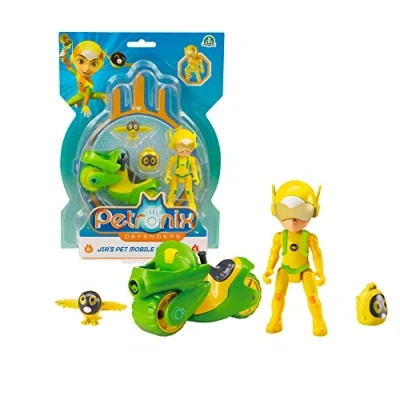 Bild av Giochi Preziosi Petronix Defender Jia och Paul E, Uppdrag med motorcykel avtagbar ryggsäck leksak, actionfigur 7 cm, superhjälte transformerbar för barn från 3 år