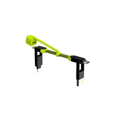 Bild av Rullande fyrkantig inCharge XL ficka USB C laddningskabel, Lightning kabel för smartphone, universell kabelladdare 6 i 1, ultrasnabb laddning 100 W, 15 cm, svart/lime