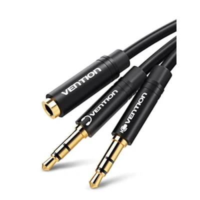 Bild av VENTION Audio Y Splitter headset, adapter uttag till aluminiumlegering, jackkontakt, adapter, TPE, headsetsplitter, ljudsplitter, jackadapter för dator/hörlurar/laptop/mikrofon (0,3 m)