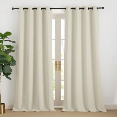 Bild av NICETOWN Termiskt köldskydd gardiner 240 cm lång beige gardin ogenomskinlig mörkläggningsgardin öljetter vardagsrum moderna öljettskynke set om 2, ljusbeige H x B 140