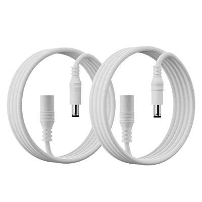 Bild av PAUTIX 2 x DC förlängare, m, 5,5 mm 2,1 mm, 20 AWG, universell förlängningskabel för LED remsor, säkerhetskamera, hane till hona strömadapter 5 V, 12 24 V (vit)