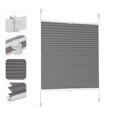 Bild av Sekey Plissee hissgardin utan borrning, mörkläggningsrullgardin, fönster, klämfixering, 80 cm bred, spänd, ogenomskinlig solskydd för fönsterrulle, x 150 cm, mörkgrå