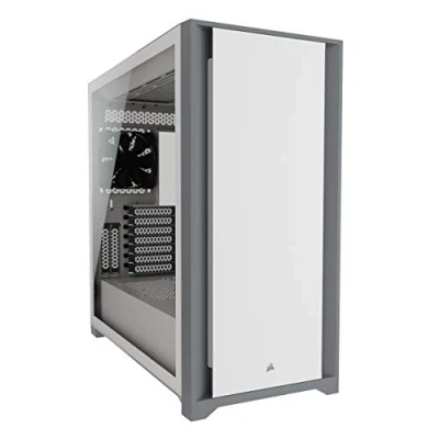 Bild av Corsair 5000D Härdat Glas Mitt Torn ATX Fodral (Massivt Stål Frontpanelen, RapidRoute Kabelhanteringssystem, Två Ingår 120mm Fläktar, Moderkort Fack Med Anpassningsbara Fläktfästen) Vit
