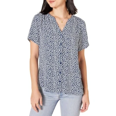 Bild av Amazon Essentials kortärmad vävd blus klädtröjor, marinblå/vit, kronblad, XS