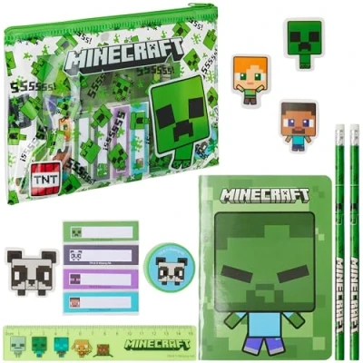 Bild av Minecraft fyllt pennfodral och brevpapper set för barn, skolmaterial gåvor pojkar (grön)