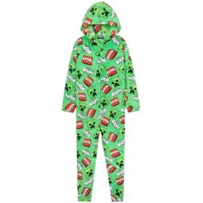 Bild av Minecraft Pojkar fleece jumpsuit med huva gamer, presenter för barn, Grön/flerfärgad, 7 8 år