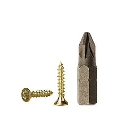 Bild av (Förpackning med 100 st) gult zinkpläterat stål 2,5 x 12 mm träskruvar, spånskivskruvar, universell Pozi drivskruv, PZ helgängat, Pozidriv försänkt huvud (100, mm)