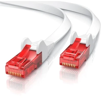 Bild av CSL 10 m CAT 6 Nätverkskabel Platt Gigabit Ethernet LAN RJ45 Anslutningskabel Patchkabel Kabel Kompatibel Med CAT.5 CAT.5E CAT.6 Vit