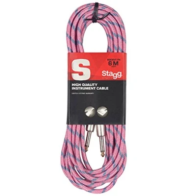 Bild av Högkvalitativ instrumentkabel Vintage Tweed Pink 6 meter 2 st. kontakt 6,3 mm gitarrkabel klinkabel
