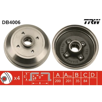 Bild av TRW DB4006 Tambours De Frein 227,5 OPEL: Corsa B 3/5 portes, Tigra Coupe, Combo Van