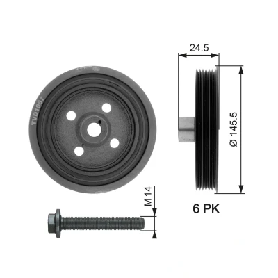 Bild av GATES TVD1057A Poulie Damper 145,5 avec accessoires FleetRunner Micro V Stretch Fit FORD: Focus 2, C Max, Transit Connect Mk1 Van