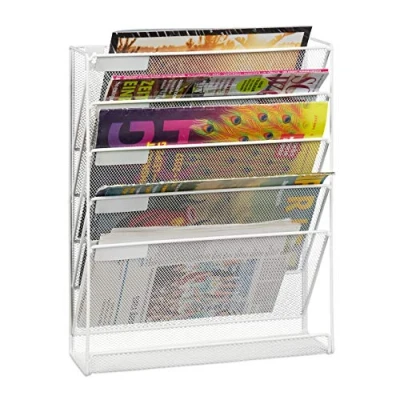 Bild av Relaxdays Tidningshållare vägg, A4 liggande format, 5 fack, metall, dokumentfack HxBxD 40,5 x 32,5 10,5 cm, vit, 1 st