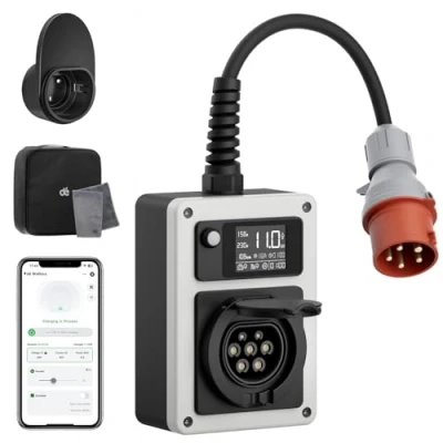 Bild av dé EV Laddare 11 kW 16A, Elbilsladdare med Reseadapterkit, CEE kontakt och Typ 2 uttag, Laddstation för Elbil RFID kort, Model Y/3, EX30, ID.4 Andra PHEV