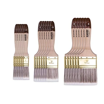 Bild av HARDY WORKING TOOLS Platt borstset 18 delar, 6 stycken 25, 50, 75 mm bred, målarpenselset med trähandtag, lackborste serie x 45 x, st, penselset A0282 030500